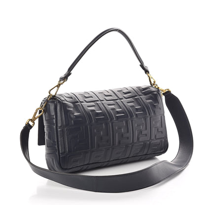 Fendi Nappa FF 1974 Embossed Large Baguette Midnight 3 of 9