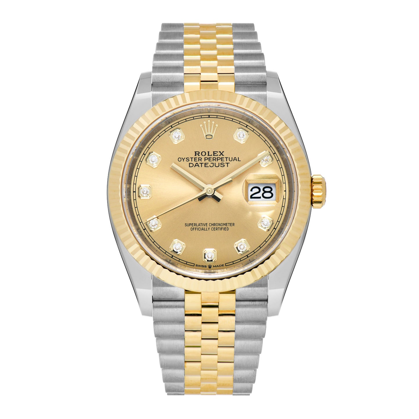 Stainless Steel 18K Yellow Gold Diamond 36mm Oyster Perpetual Datejust Watch Champagne 126233