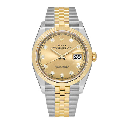 Rolex Stainless Steel 18K Yellow Gold Diamond 36mm Oyster Perpetual Datejust Watch Champagne 126233 1 of 5