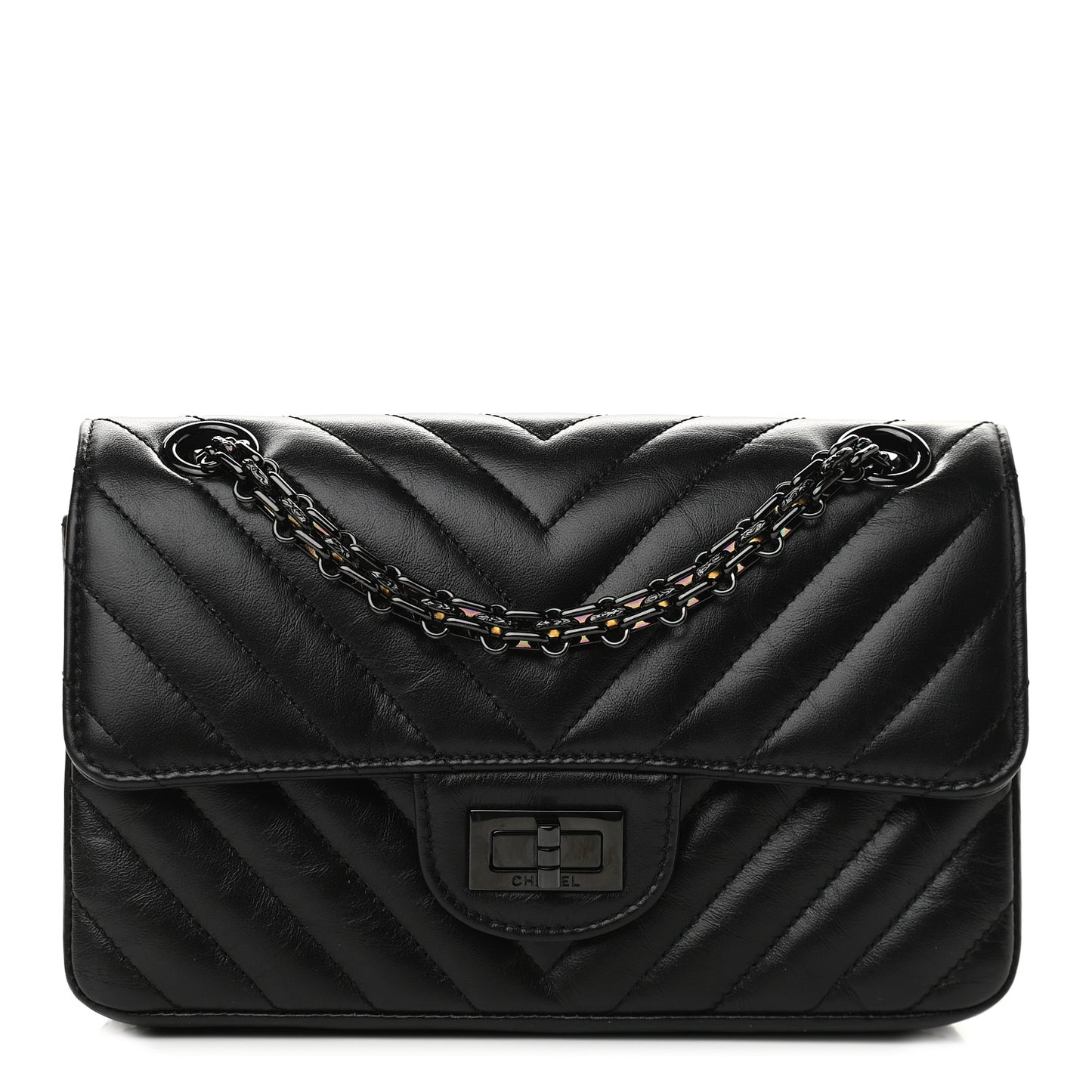 Aged Calfskin Chevron Quilted 2.55 Reissue Mini Flap So Black