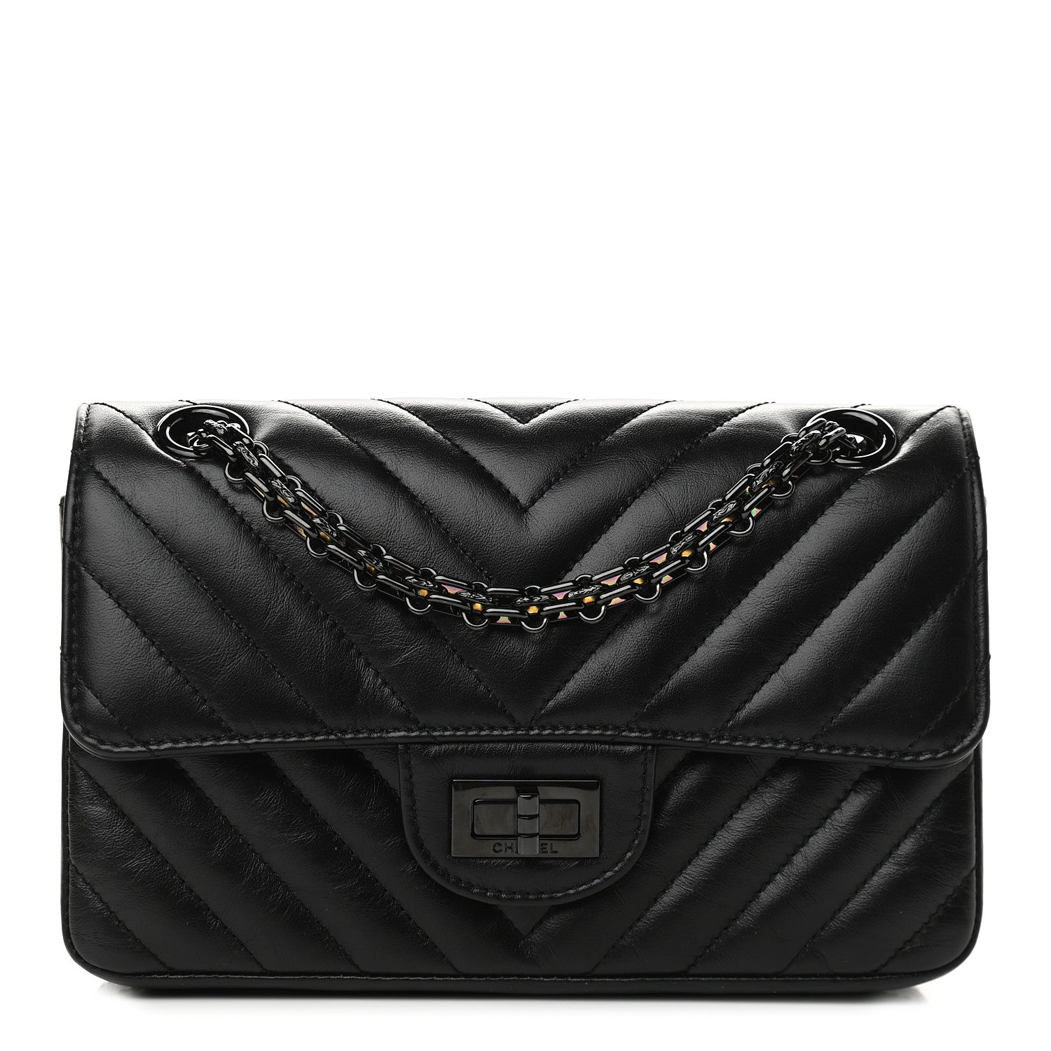 Chanel Aged Calfskin Chevron Quilted 2.55 Reissue Mini Flap So Black 1 of 10