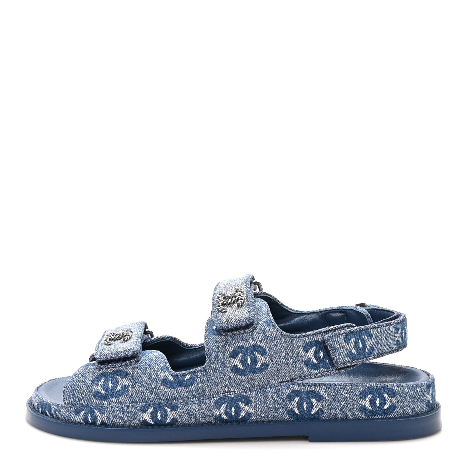 Chanel Denim CC Velcro Dad Chain CC Slide Sandals 38 Blue 1 of 10