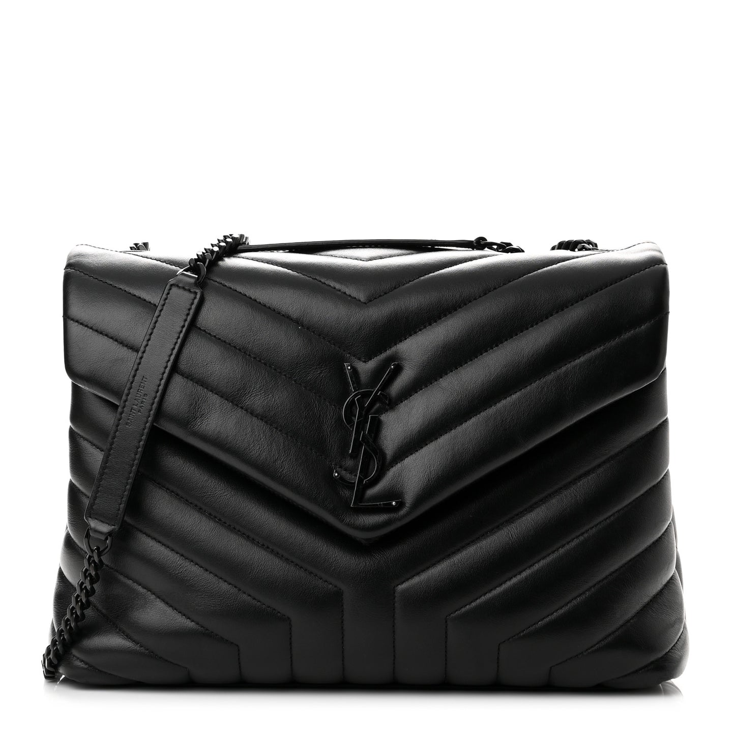 Calfskin Y Quilted Monogram Monochrome Medium Loulou Chain Satchel Black