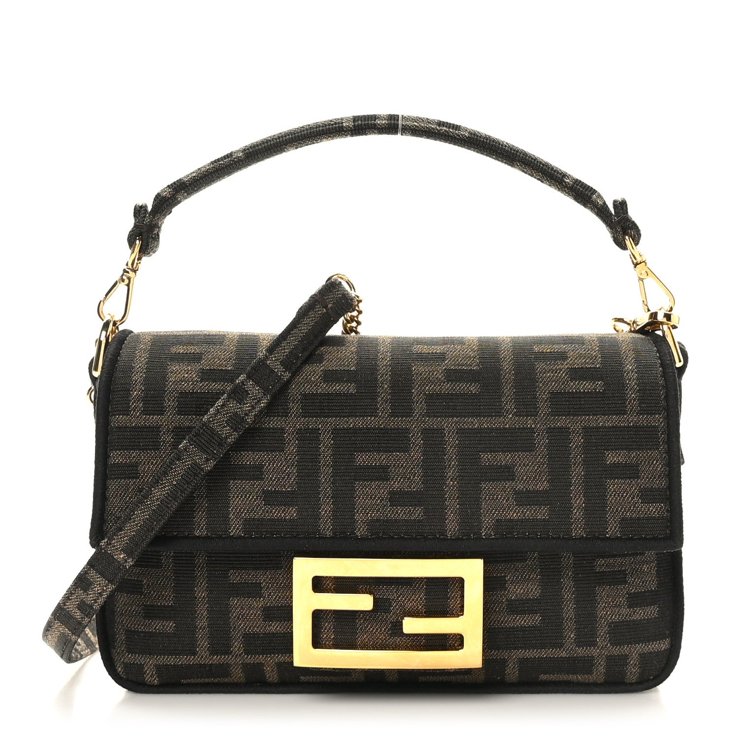 Fendi Fabric Jacquard FF 1974 Mini Baguette Tobacco Moro Black 1 of 9
