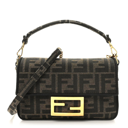 Fendi Fabric Jacquard FF 1974 Mini Baguette Tobacco Moro Black 1 of 9