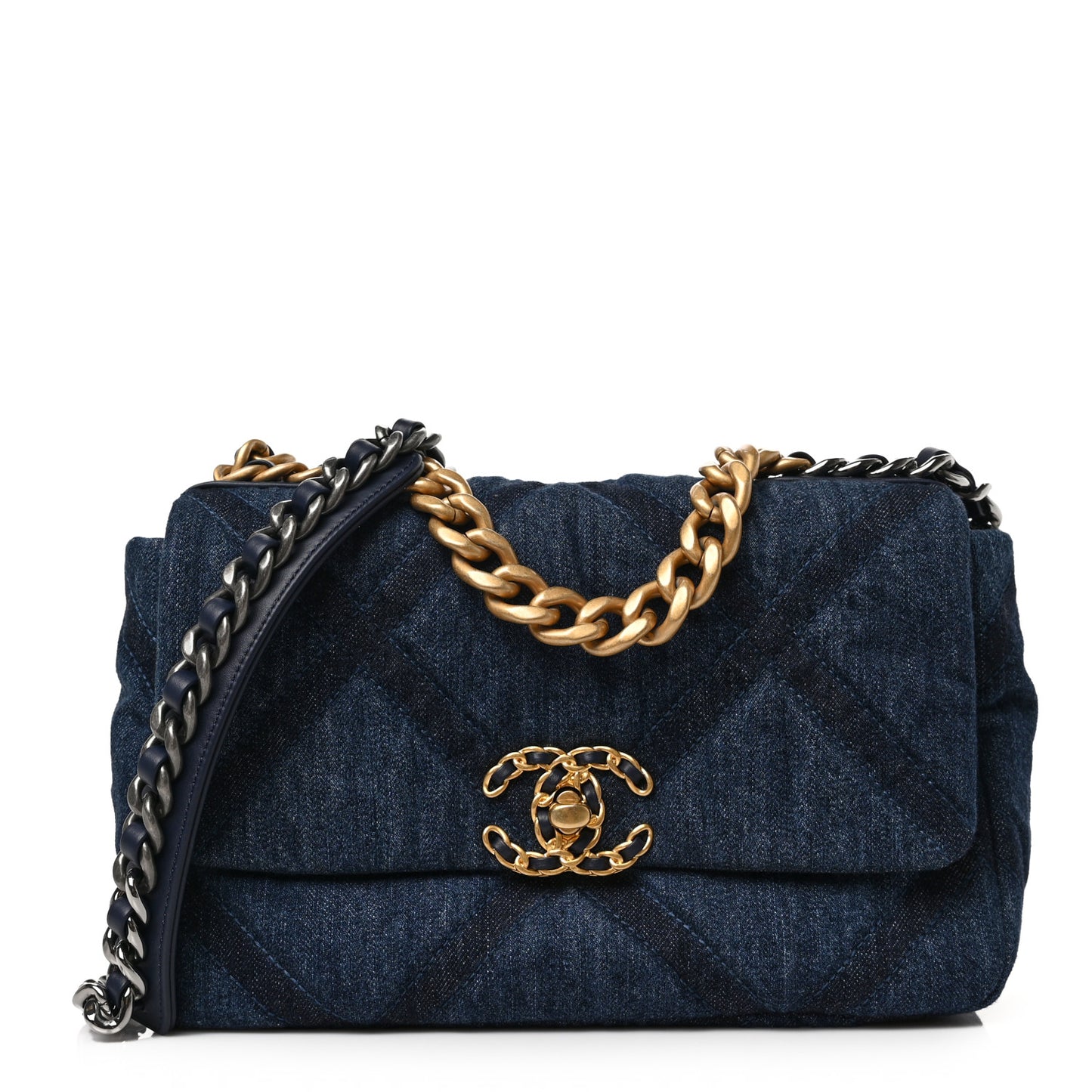 Denim Quilted Medium Chanel 19 Flap Blue