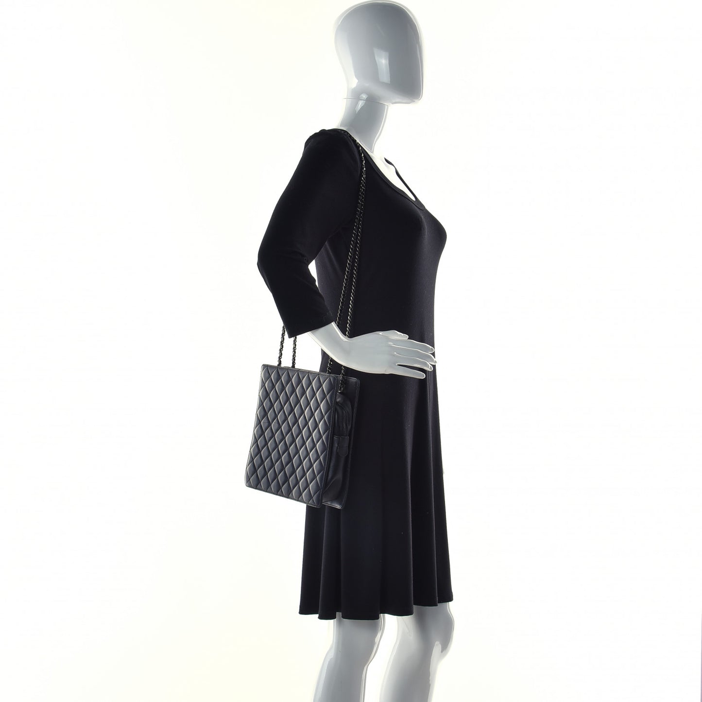 Lambskin Quilted Square Shopping Tote So Black