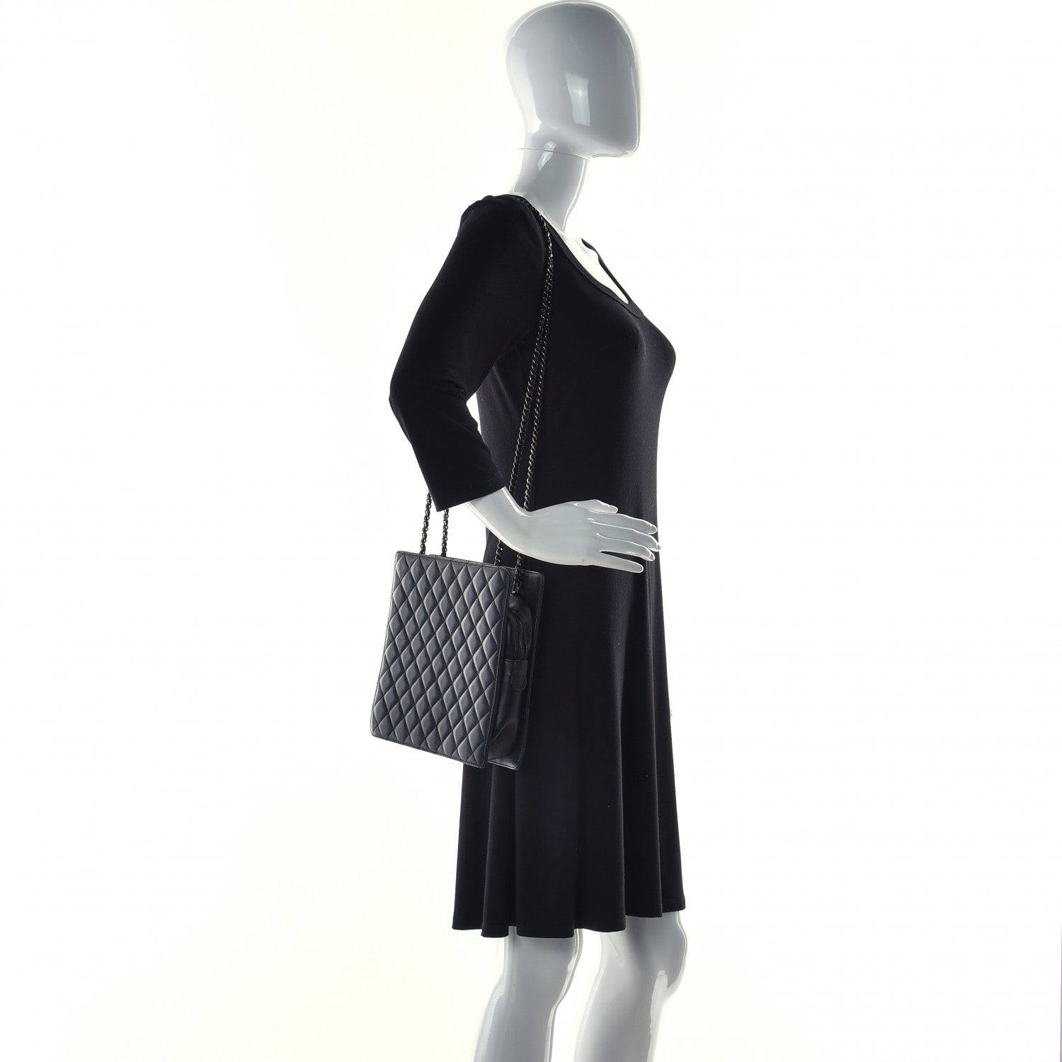 Chanel Lambskin Quilted Square Shopping Tote So Black 2 of 13
