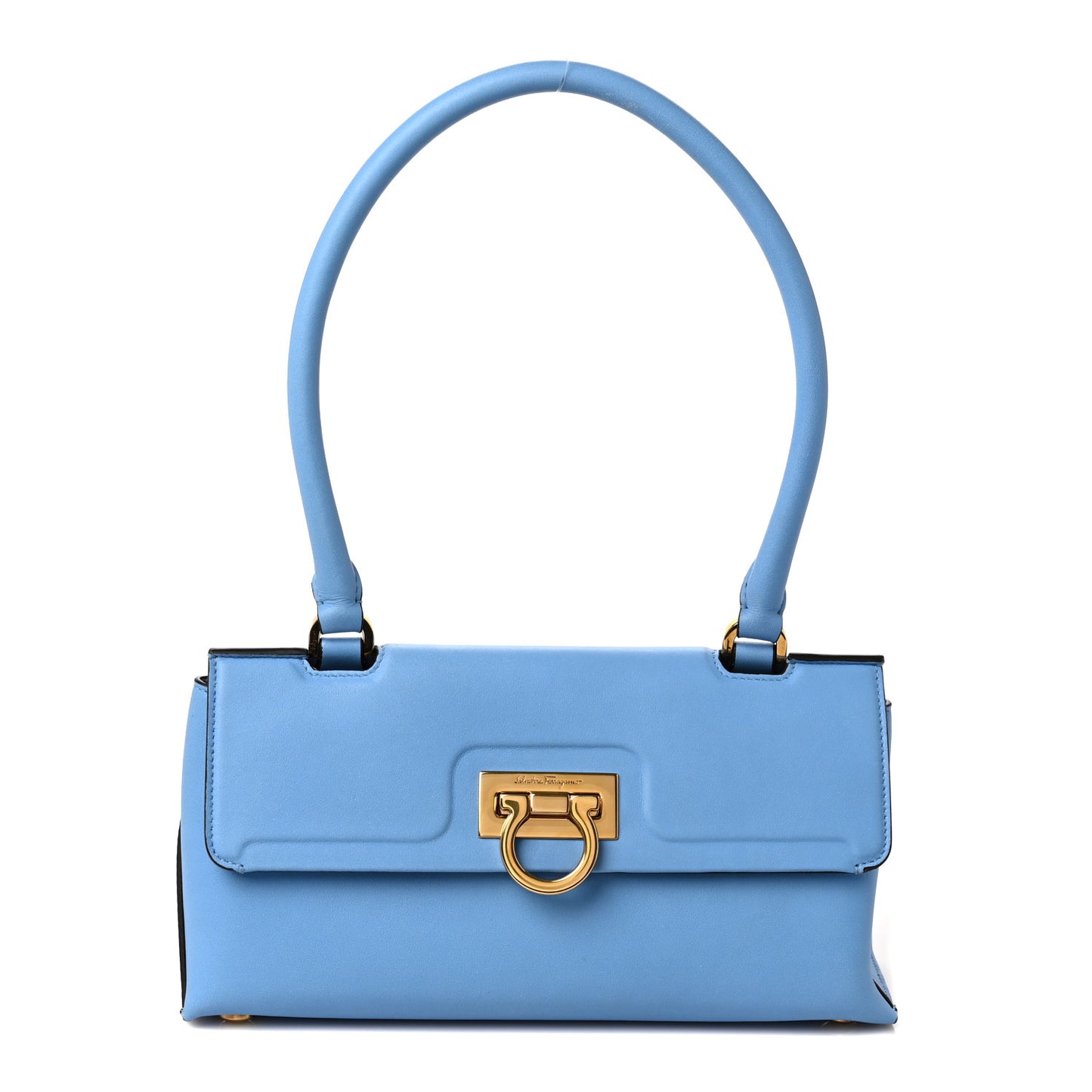 Calfskin Trifolio Swing Top Handle Bag Blue