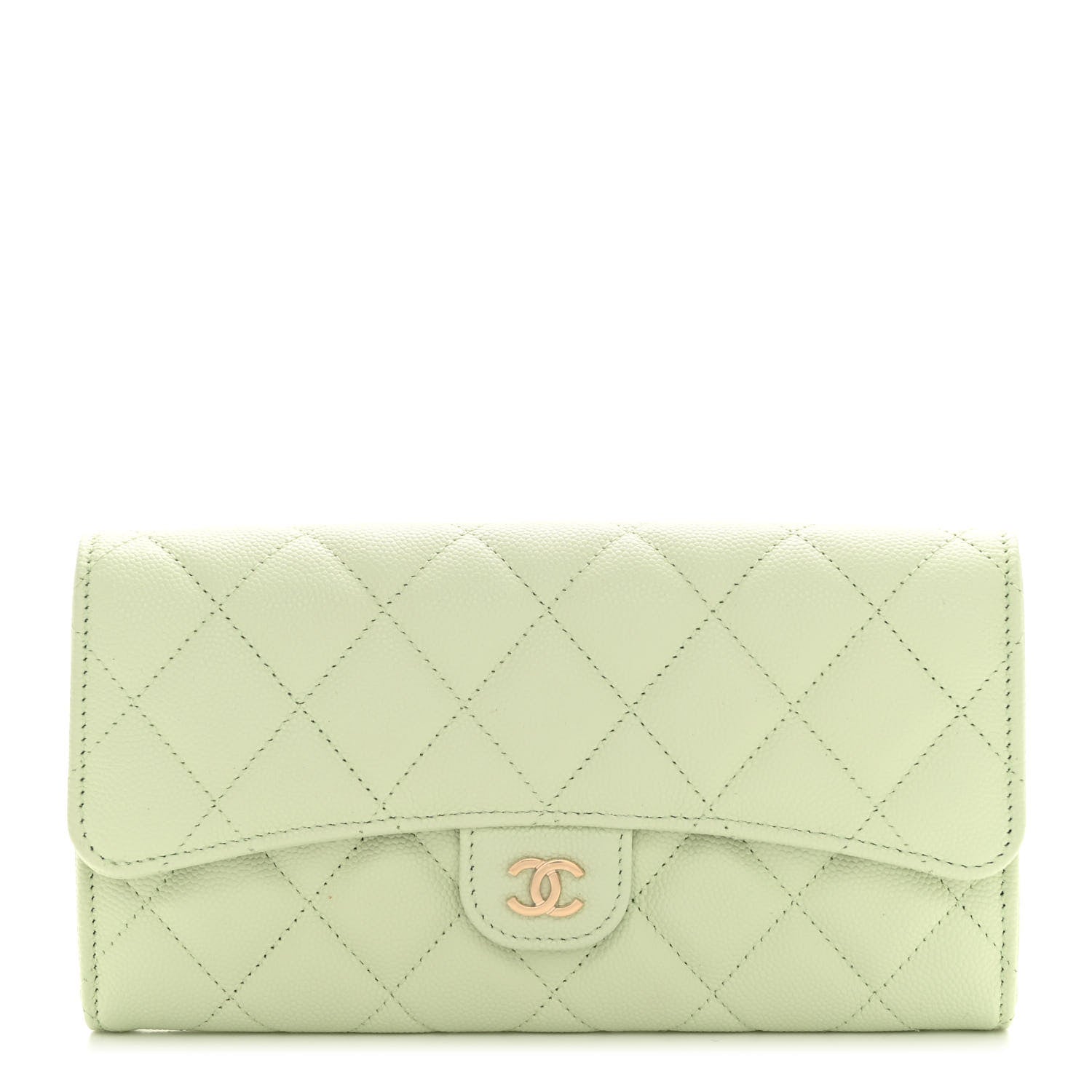 Chanel Caviar Quilted Large Gusset Flap Wallet Light Green 1 of 9