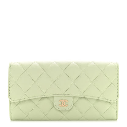 Chanel Caviar Quilted Large Gusset Flap Wallet Light Green 1 of 9