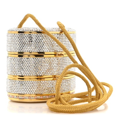 Judith Leiber Swarovski Crystal Minaudiere Train Case Clutch Gold Silver 4 of 15
