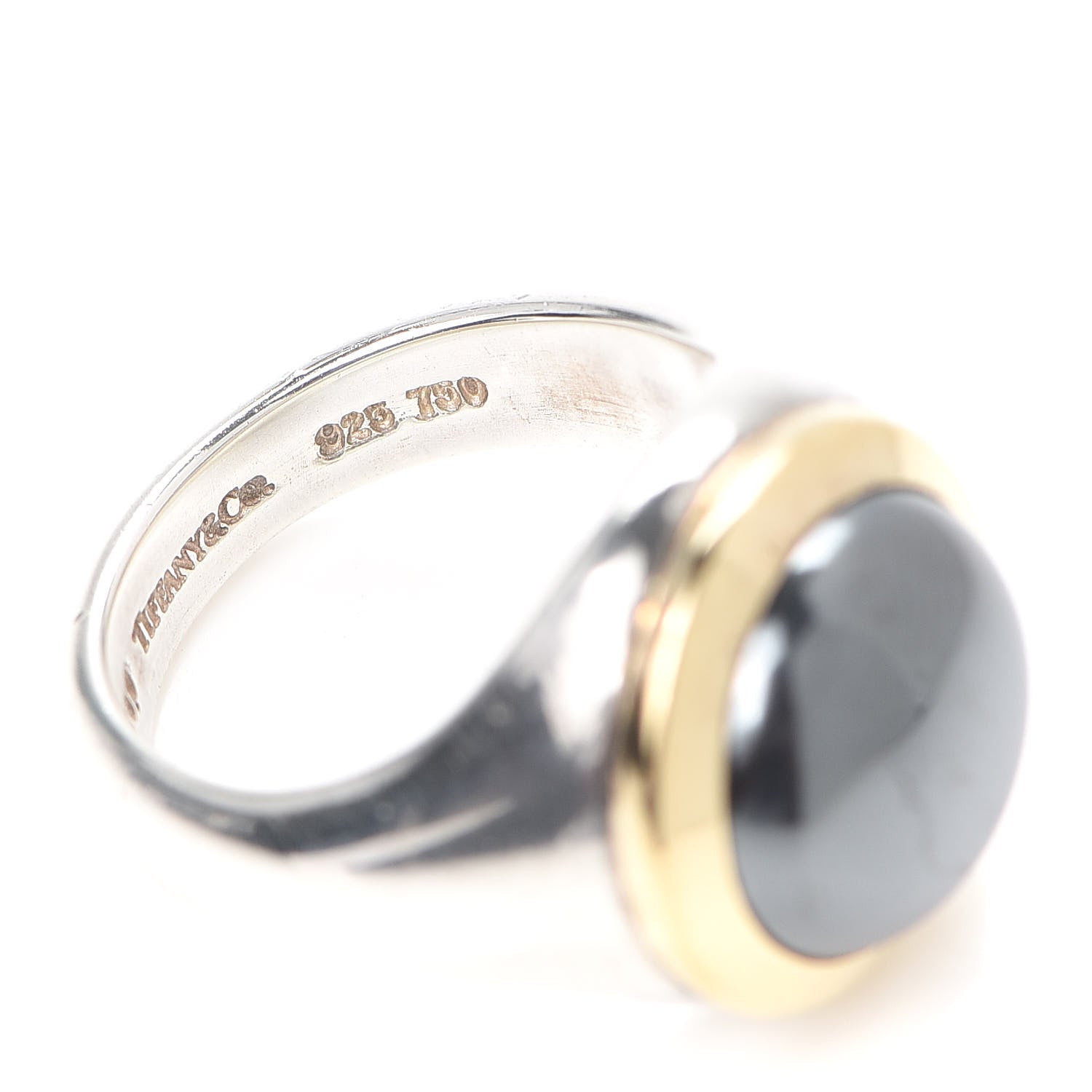 Tiffany Sterling Silver 18K Yellow Gold Hematite Ring 48 4.5 13 of 14