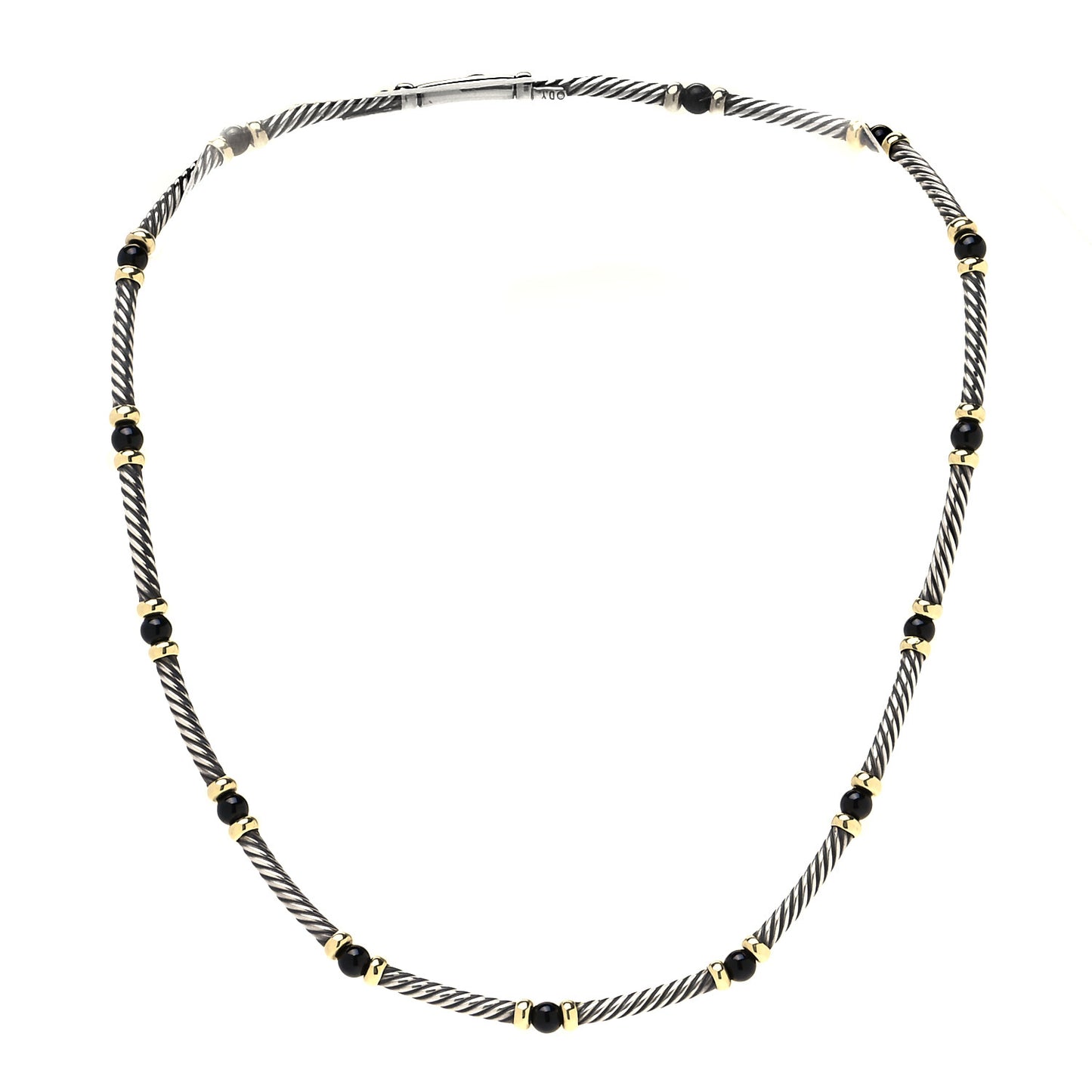Sterling Silver 14K Yellow Gold Onyx Hampton Cable Choker Necklace