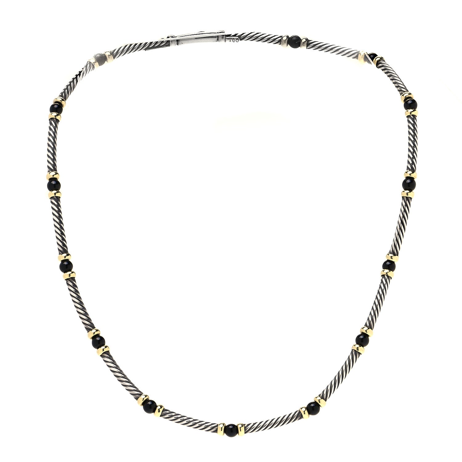 David Yurman Sterling Silver 14K Yellow Gold Onyx Hampton Cable Choker Necklace 3 of 4