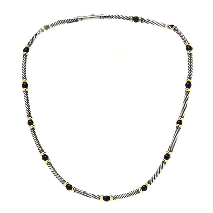 David Yurman Sterling Silver 14K Yellow Gold Onyx Hampton Cable Choker Necklace 3 of 4