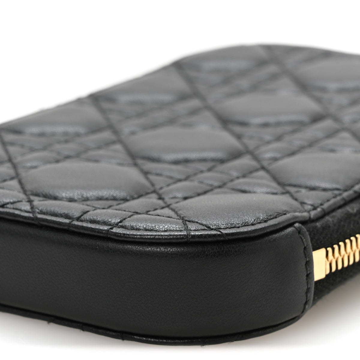 Lambskin Cannage Lady Dior Phone Holder Black
