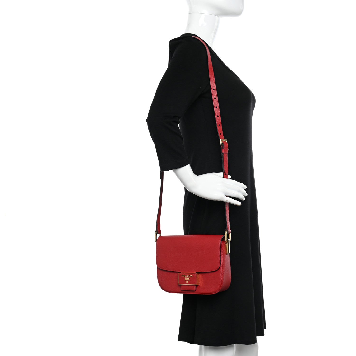 Prada Saffiano Lux Embleme Flap Shoulder Bag Fuoco 2 of 11