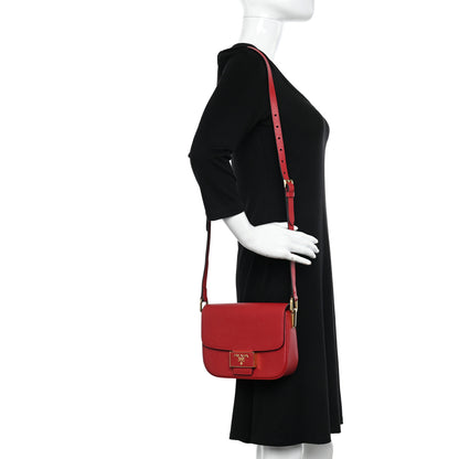 Prada Saffiano Lux Embleme Flap Shoulder Bag Fuoco 2 of 11