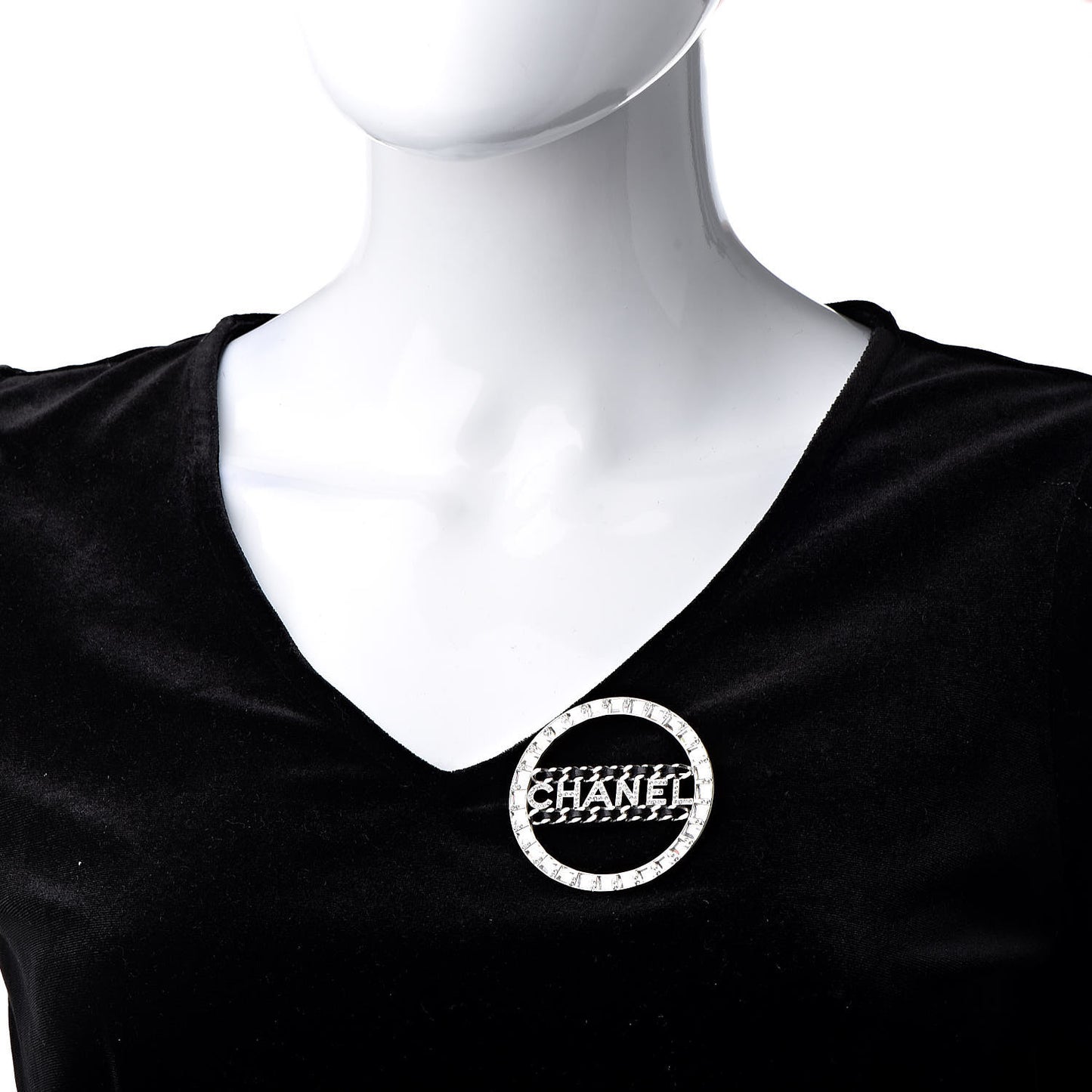Lambskin Baguette Crystal Logo Brooch Black Silver