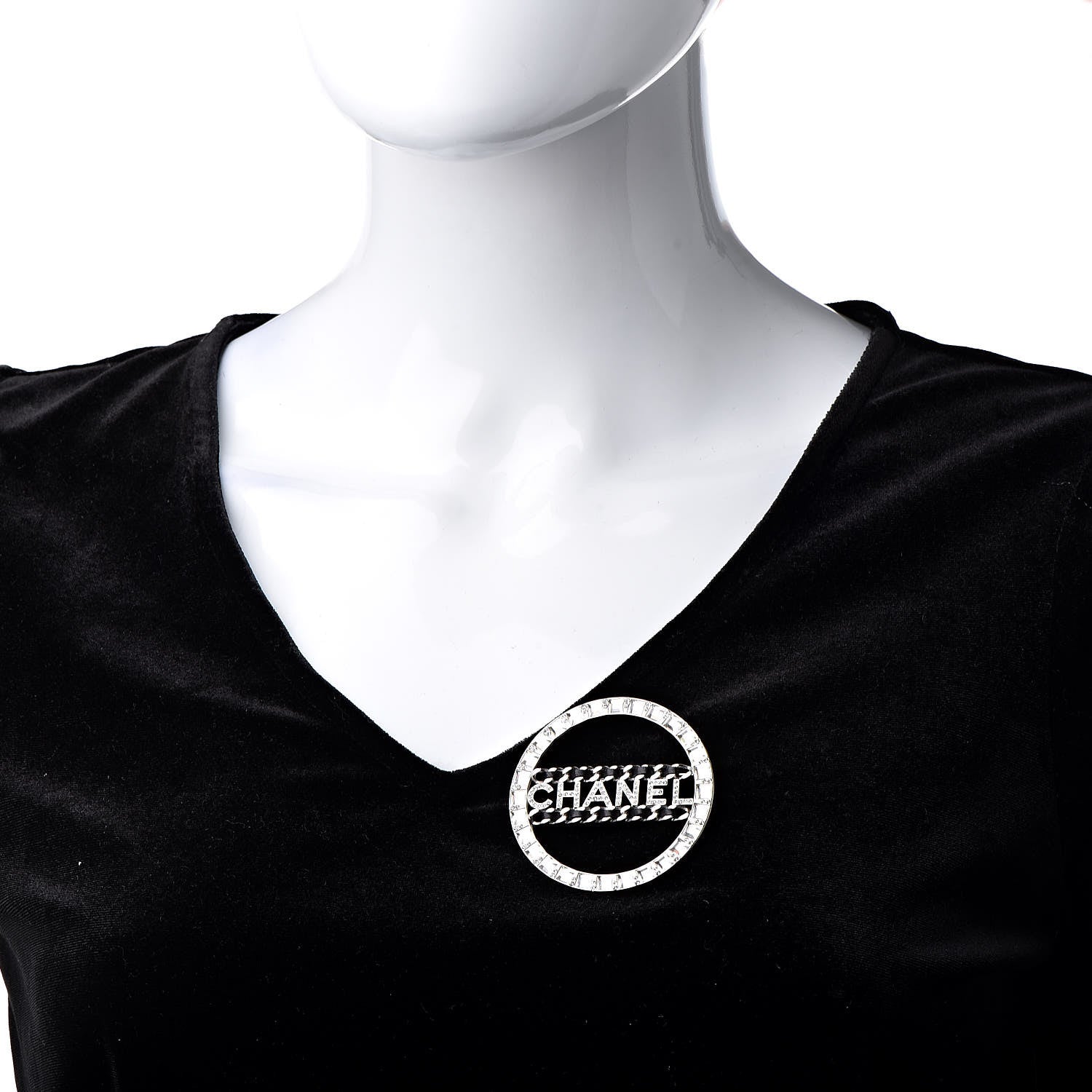 Chanel Lambskin Baguette Crystal Logo Brooch Black Silver 2 of 5
