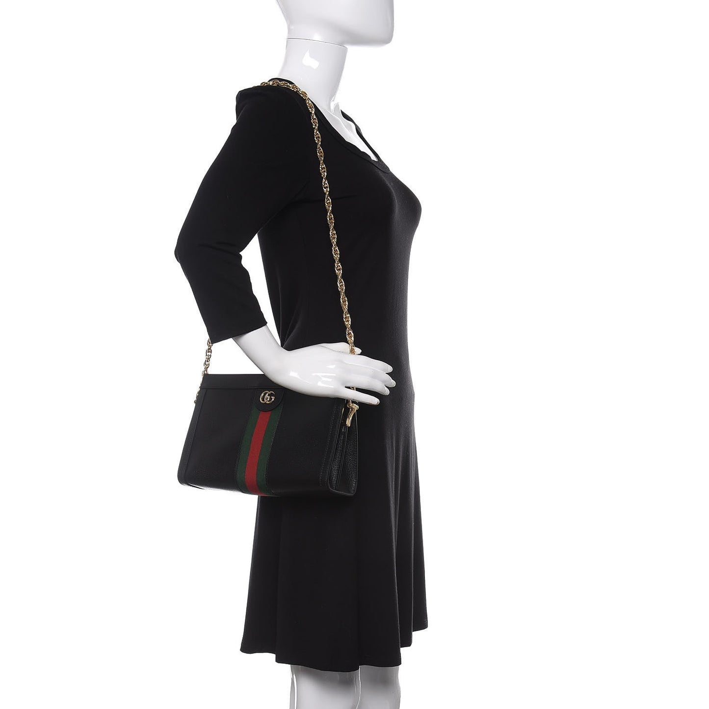 Calfskin GG Web Small Ophidia Chain Shoulder Bag Black