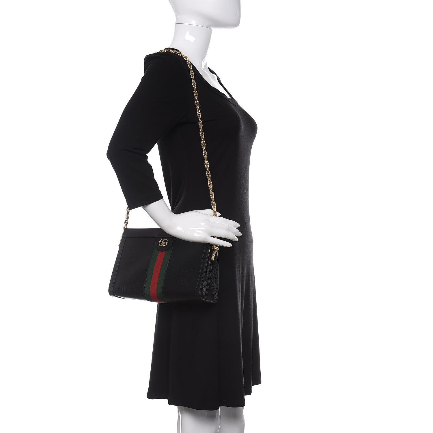 Gucci Calfskin GG Web Small Ophidia Chain Shoulder Bag Black 2 of 10