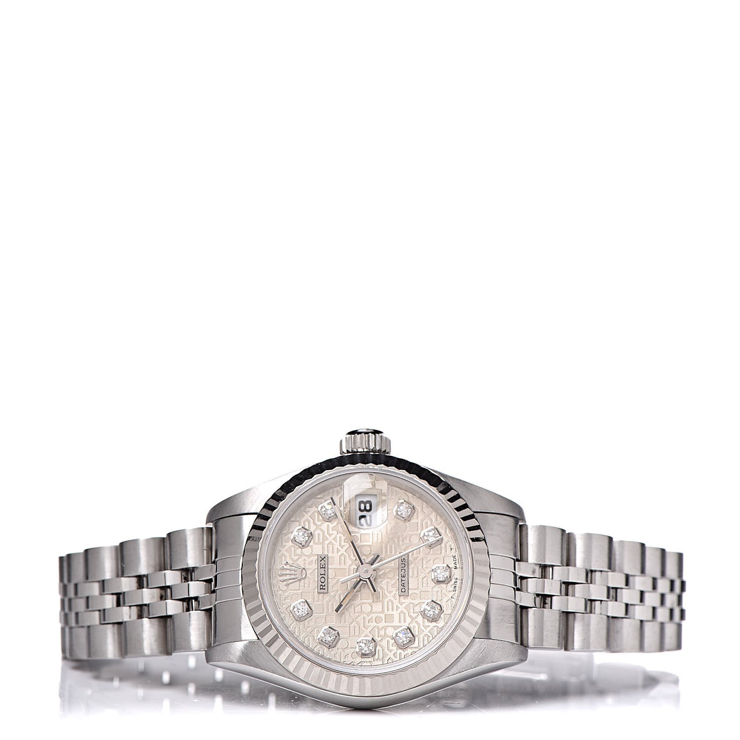 Stainless Steel 18K White Gold Diamond 26mm Oyster Perpetual Datejust Watch Silver Jubilee 69174