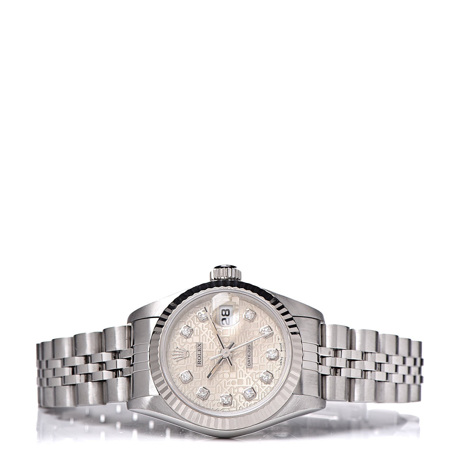 Rolex Stainless Steel 18K White Gold Diamond 26mm Oyster Perpetual Datejust Watch Silver Jubilee 69174 3 of 6