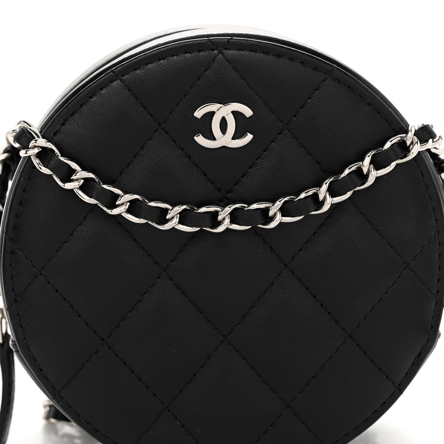 Chanel Lambskin Quilted Round Clutch With Chain Black 8 of 10