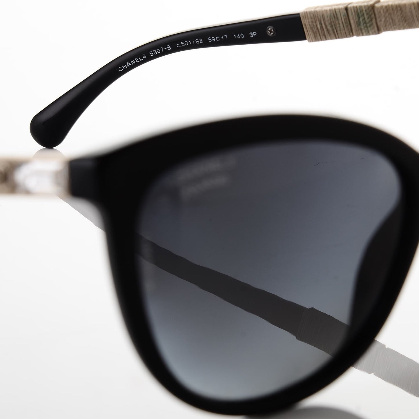Crystal Baguette Polarized Cat Eye Bijou Sunglasses 5307-B Black