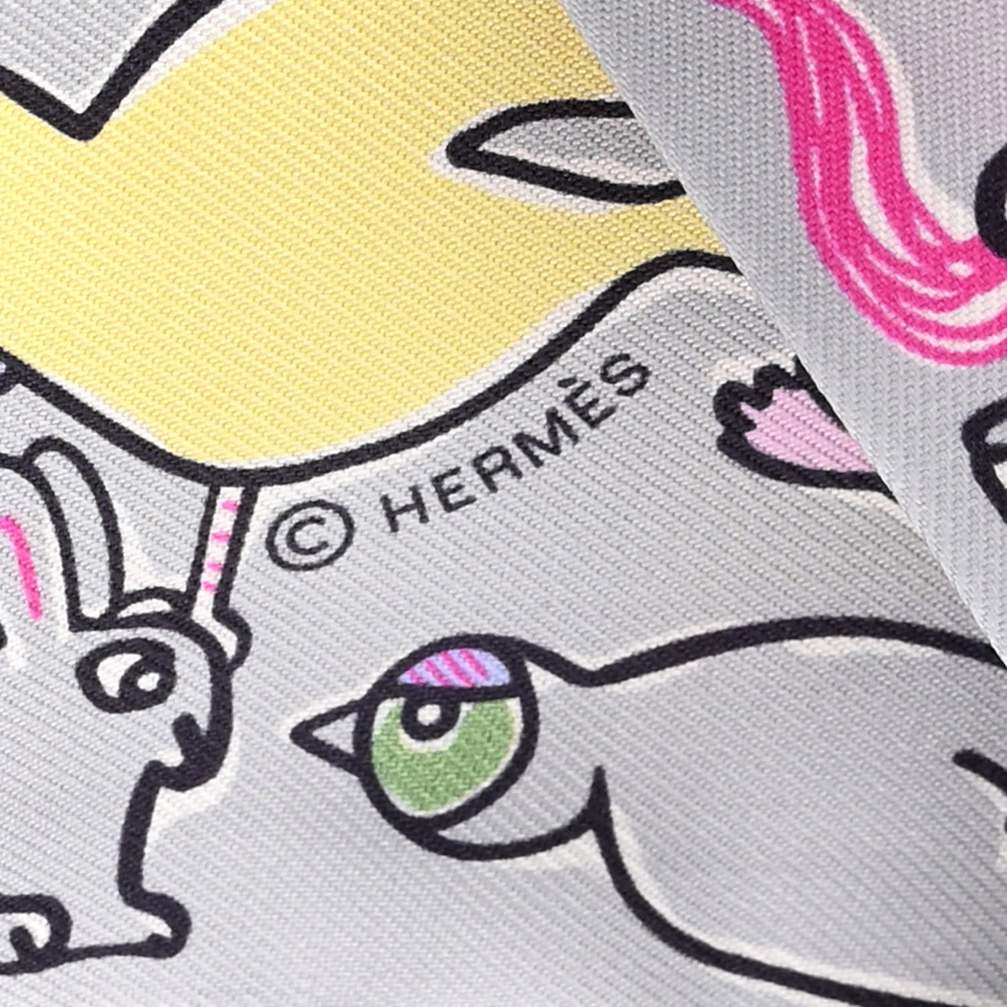 Silk Mille Et Un Lapins Twilly Gris Perle Rose Jaune
