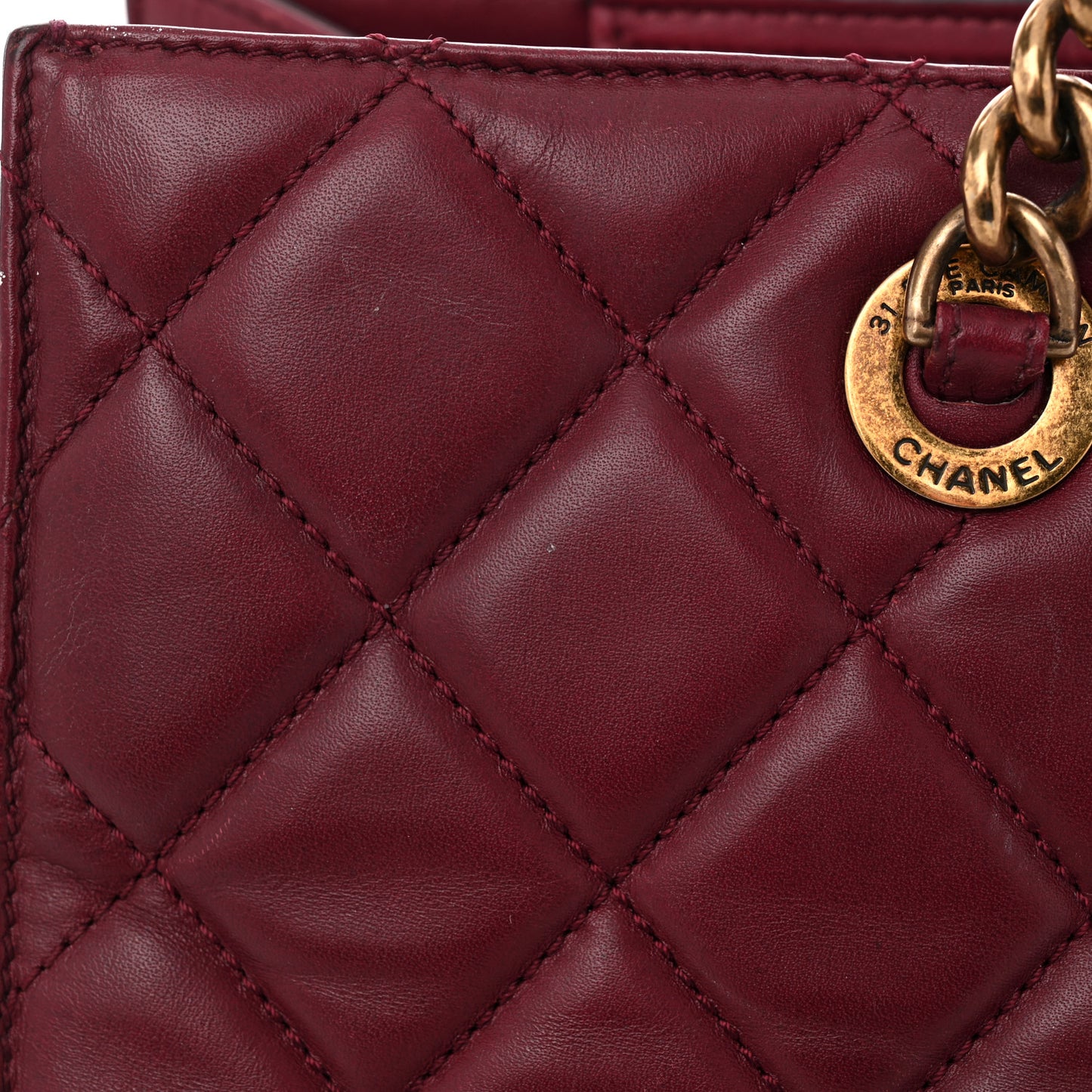 Calfskin Quilted Perfect Edge Tote Burgundy