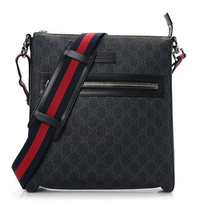 Gucci GG Supreme Monogram Appia Calfskin Web Flat Messenger Bag Black Grey 1 of 10