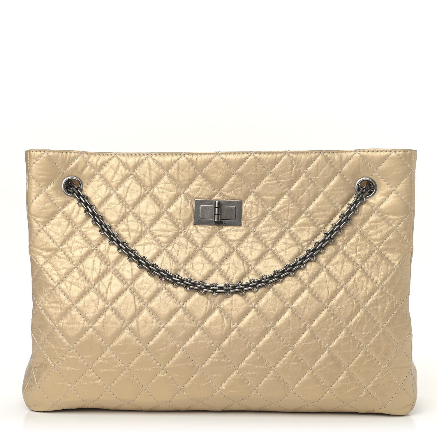 Chanel Metallic Aged Calfskin Quilted Reissue 2.55 Tote Light Gold 1 of 5