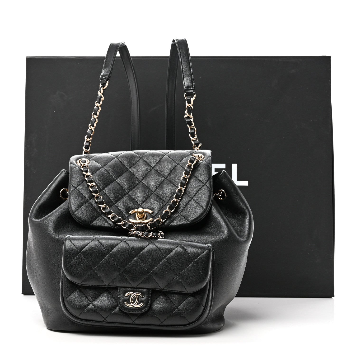 Chanel Lambskin Quilted Large Duma Drawstring Backpack Black 11 of 11
