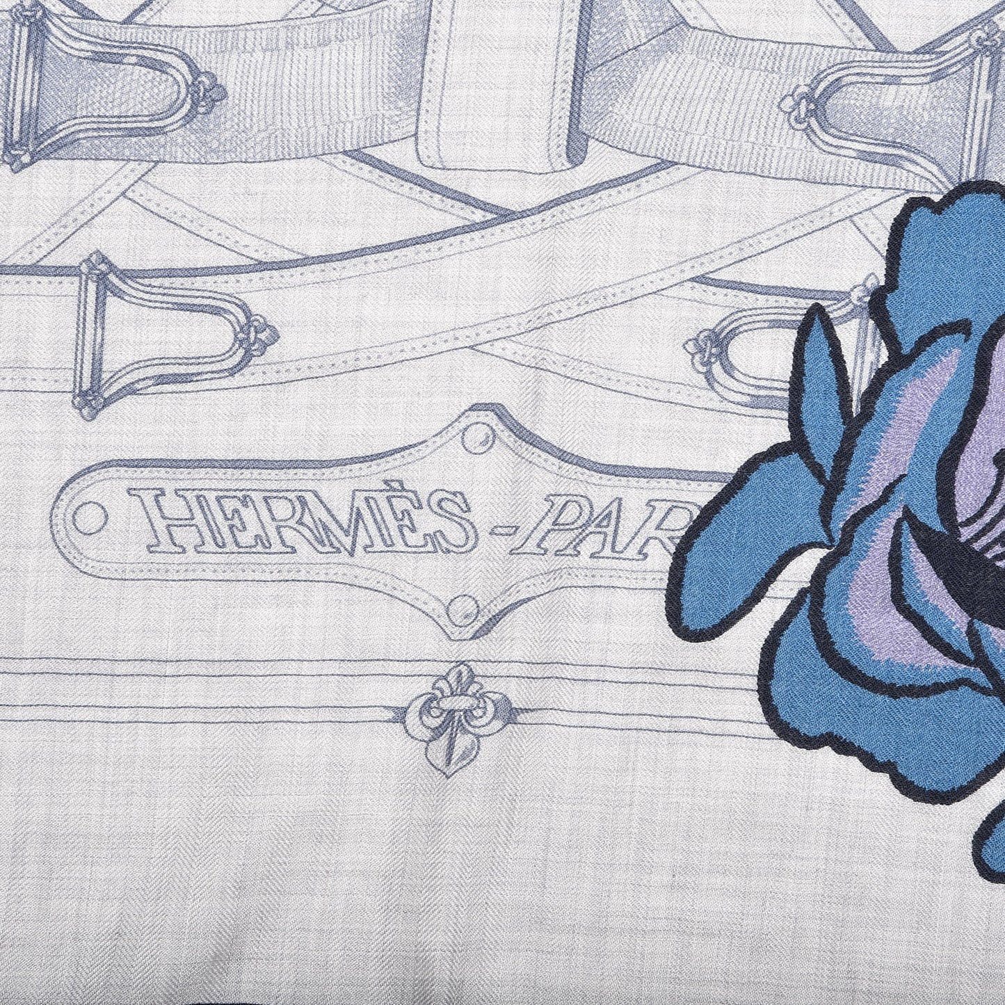 Cashmere Silk Cavalcadour Shawl 140 Gris Chine Juane Marine