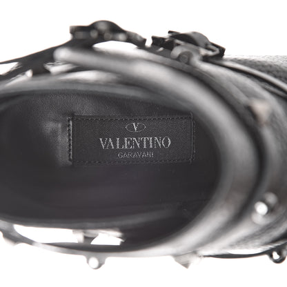 Valentino Garavani Pebbled Calfskin Onyx Rockstud Rolling Double Buckle 70mm Block Heel Ankle Boots 39 Black 6 of 9