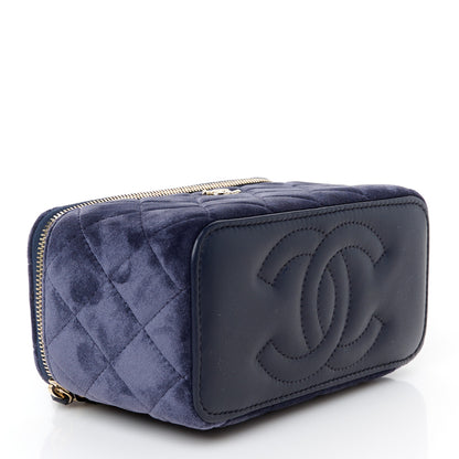 Chanel Velvet Quilted Small Pearl Crush Vanity Case Navy 4 of 12