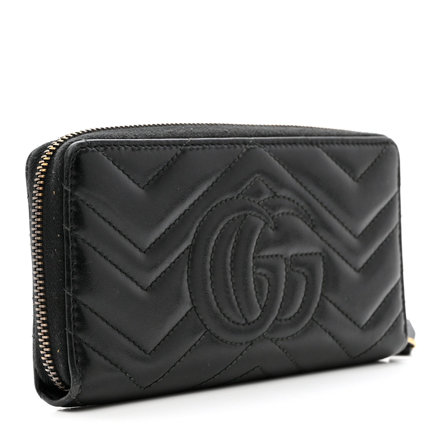 Gucci Calfskin Matelasse GG Marmont Zip Around Wallet Black 3 of 8