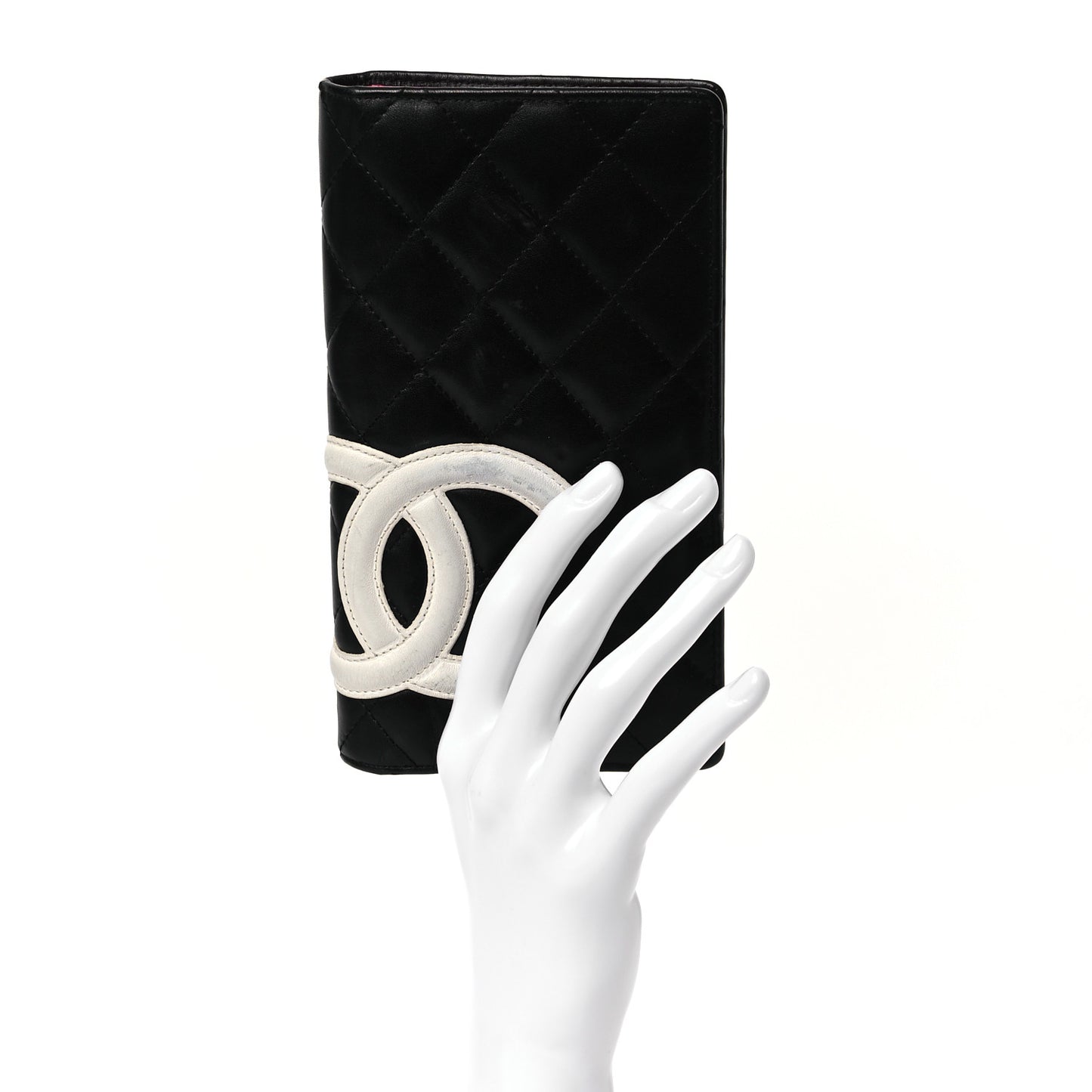 Calfskin Quilted Cambon Yen Wallet Black White