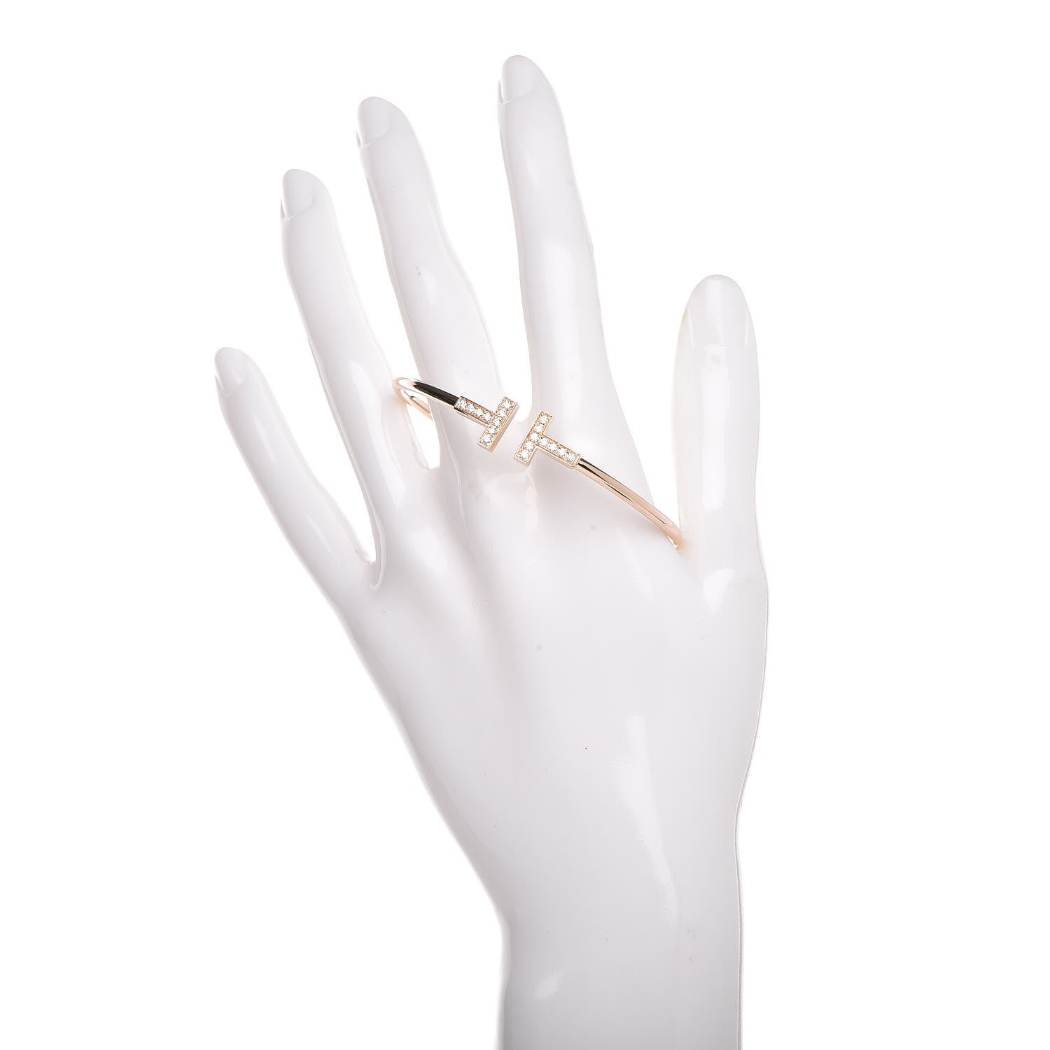 Tiffany 18K Rose Gold Diamond T Wire Bracelet 2 of 5