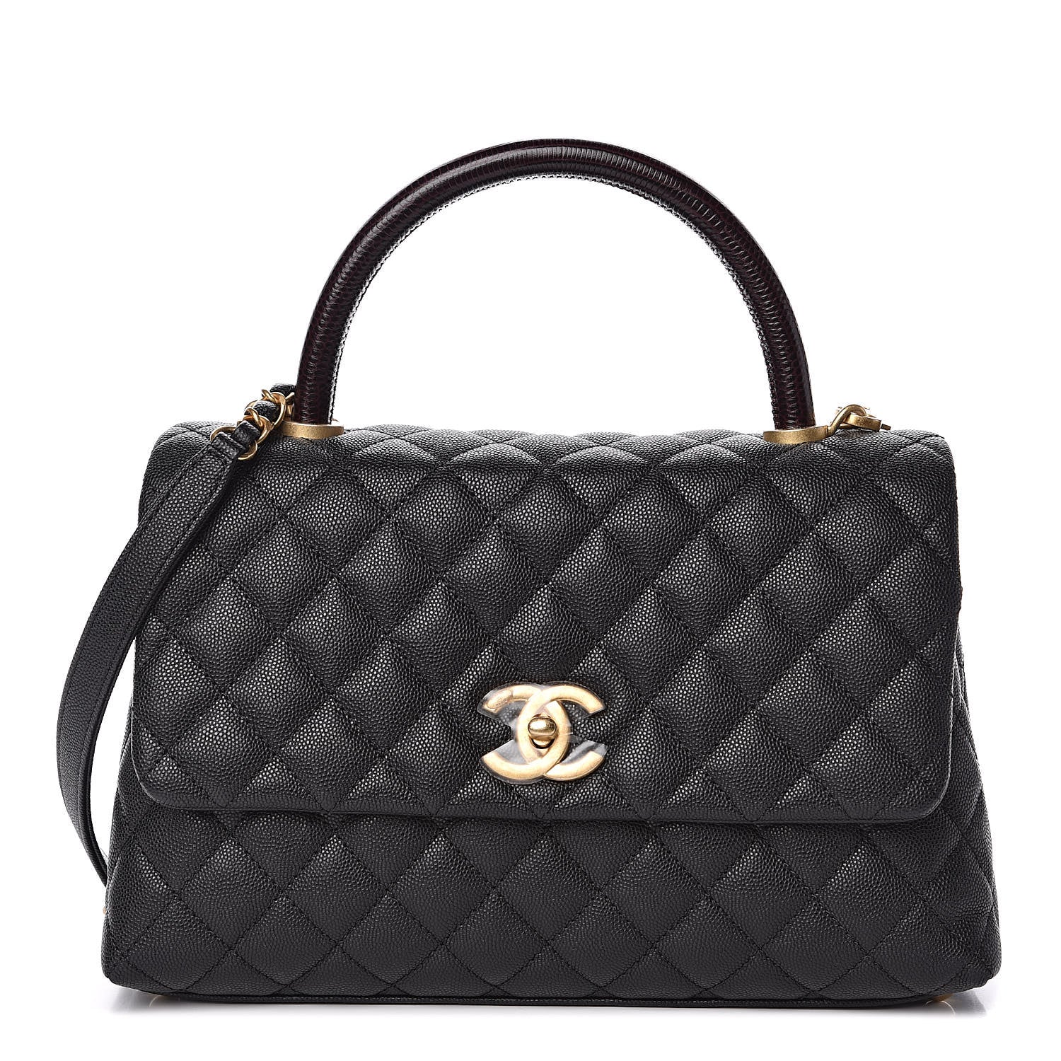 Chanel Caviar Lizard Embossed Quilted Small Coco Handle Flap Black 1 of 11