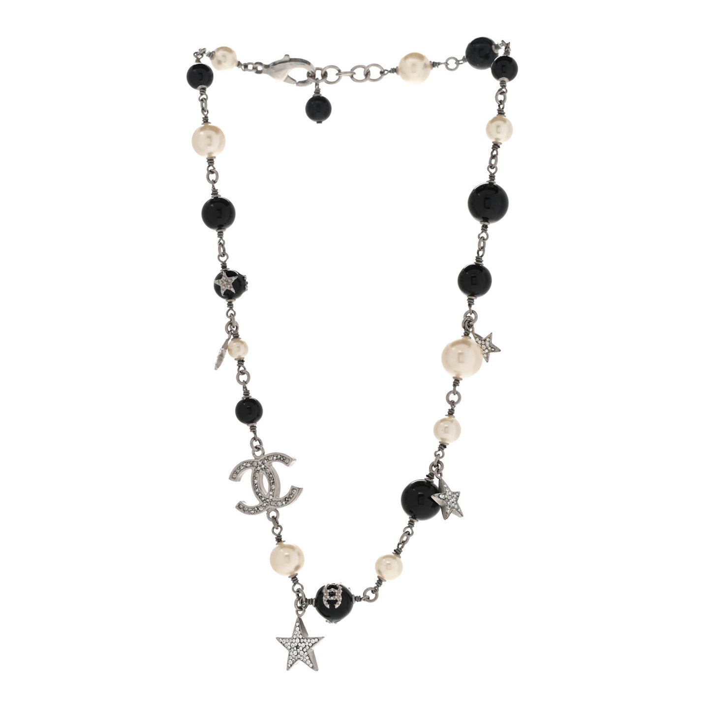 Crystal Pearl Star CC Short Necklace Silver