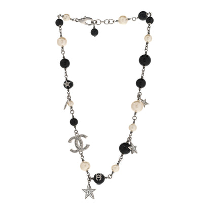 Chanel Crystal Pearl Star CC Short Necklace Silver 3 of 9