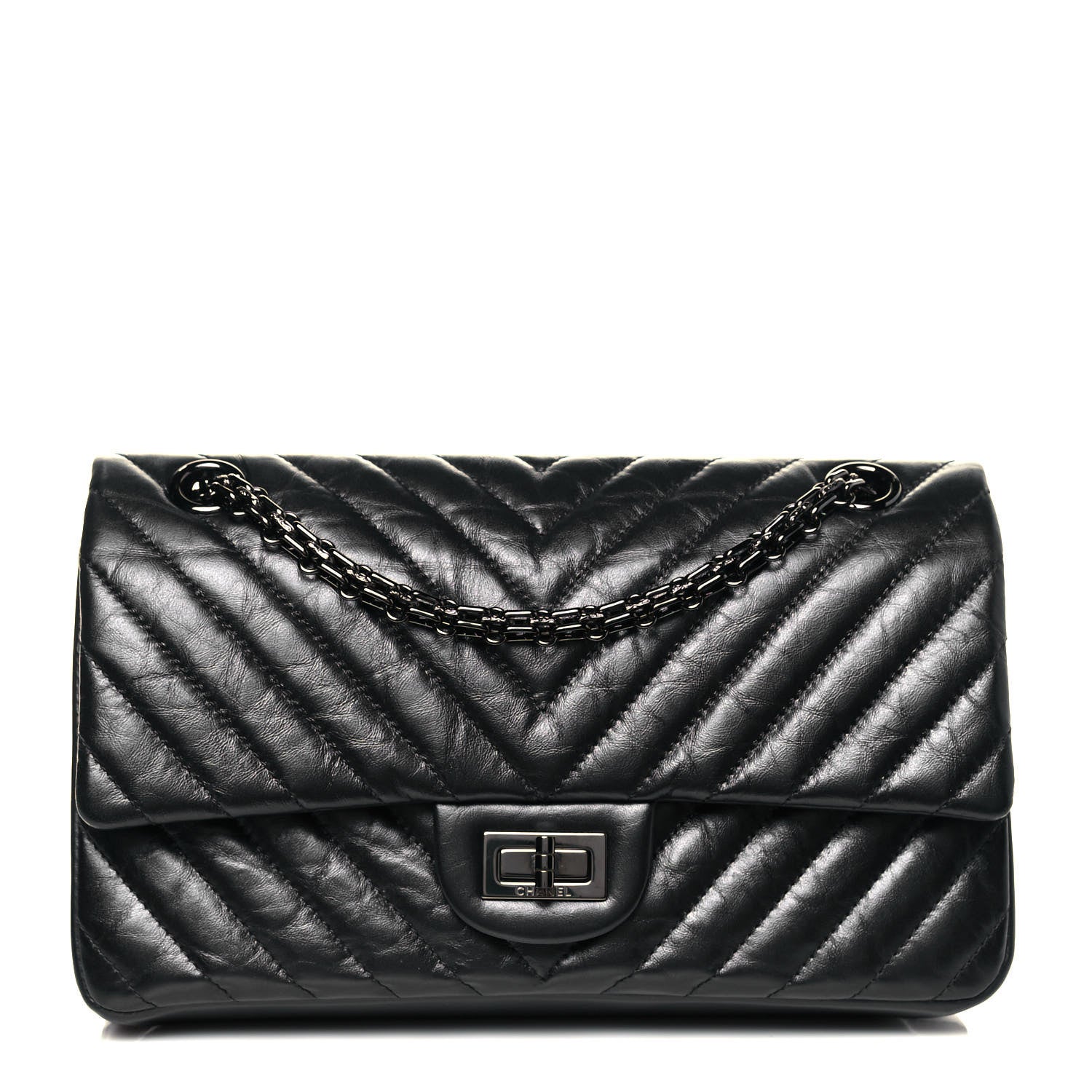 Chanel Aged Calfskin Chevron Quilted 2.55 Reissue 225 Flap So Black 1 of 14