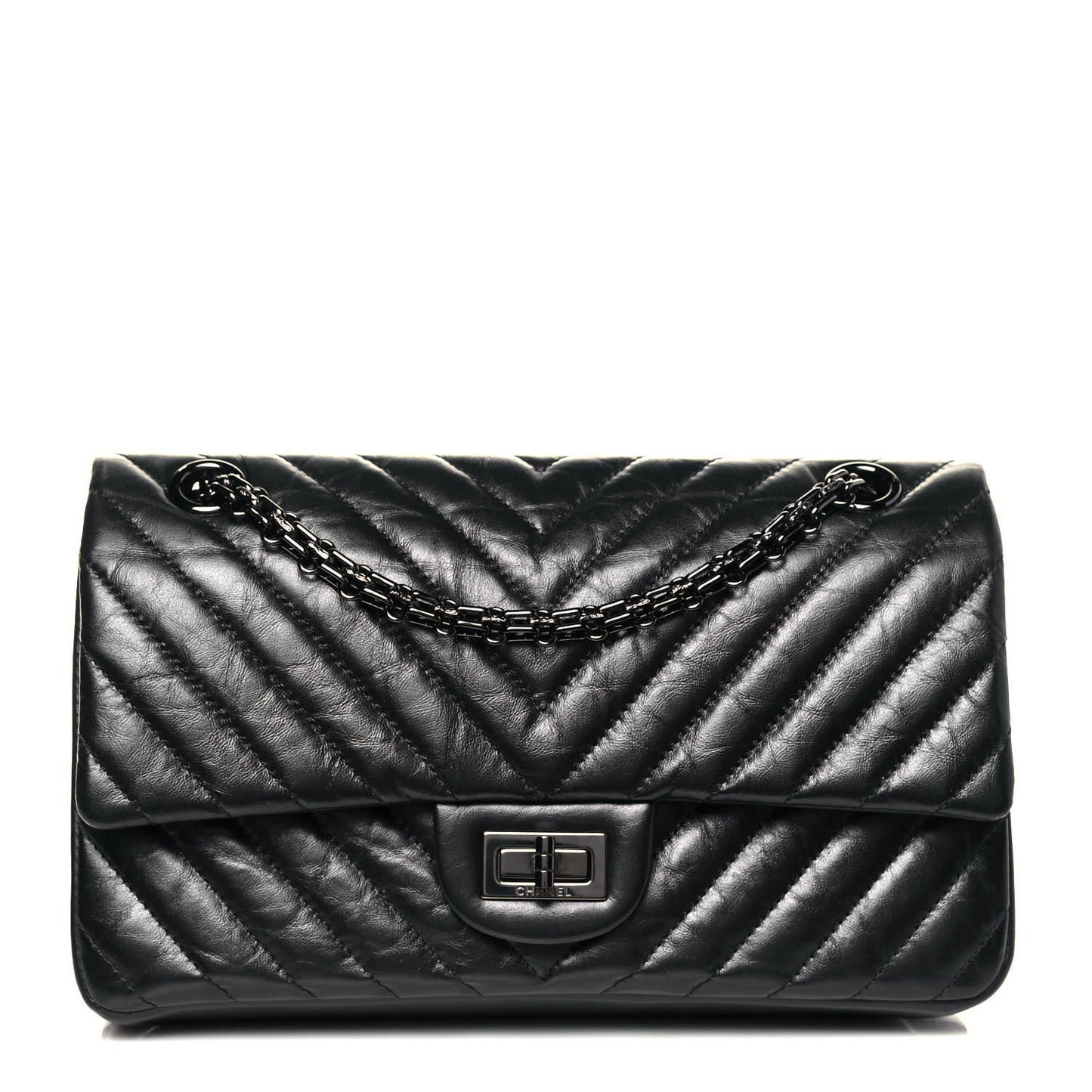 Aged Calfskin Chevron Quilted 2.55 Reissue 225 Flap So Black