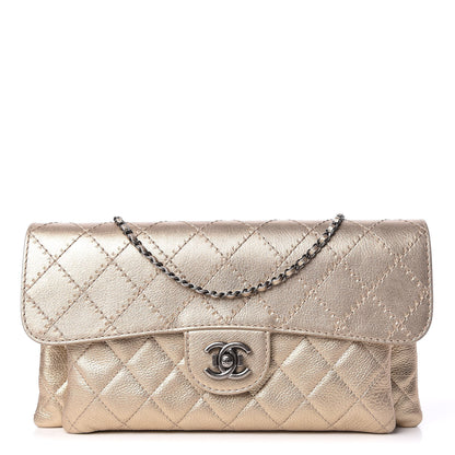 Chanel Metallic Calfskin Quilted Flap Clutch With Chain Light Gold 1 of 9