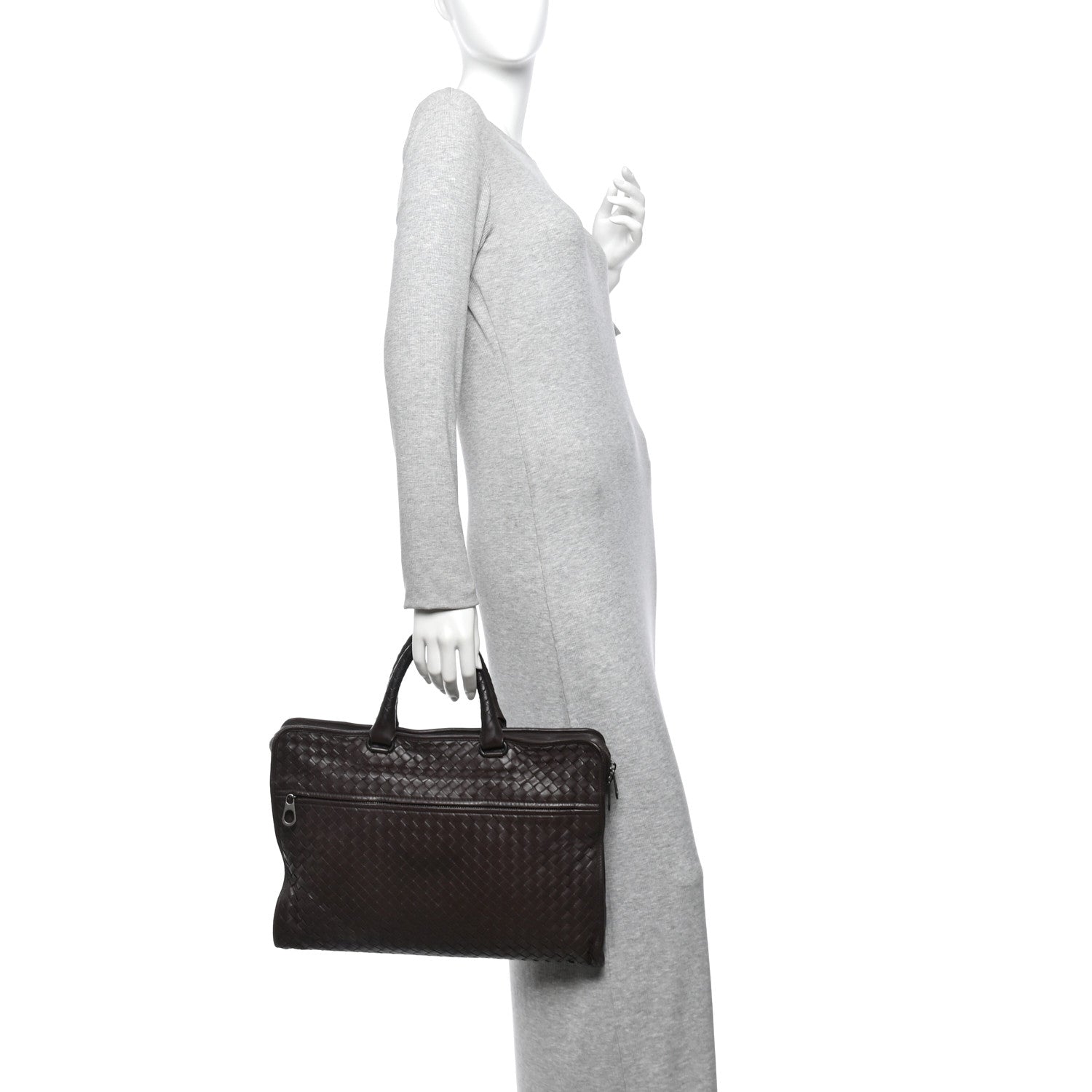 Bottega Veneta Calfskin Leggero Intrecciato Briefcase Ebano