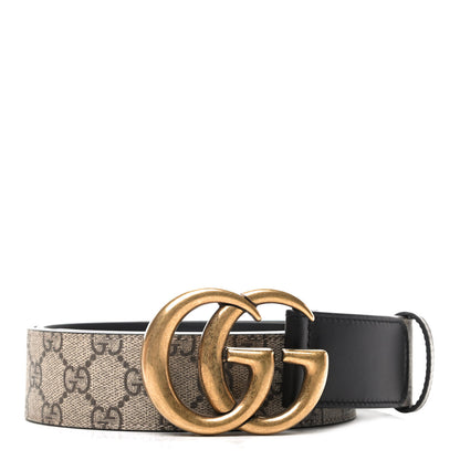 Gucci GG Supreme Monogram Matte Plutone Calfskin Double G 40mm Belt 95 38 Beige Ebony Black 1 of 5